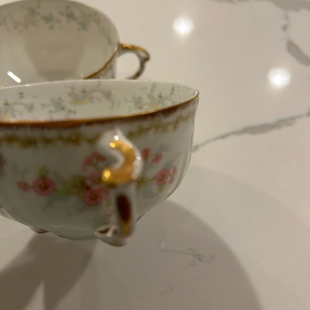 Haviland Limoges Floral Porcelain Tea Cup Pink Blossoms and Gold Trim set of 2 - Picture 6 of 6